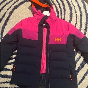 helly hansen kids navy and pink winter jacket